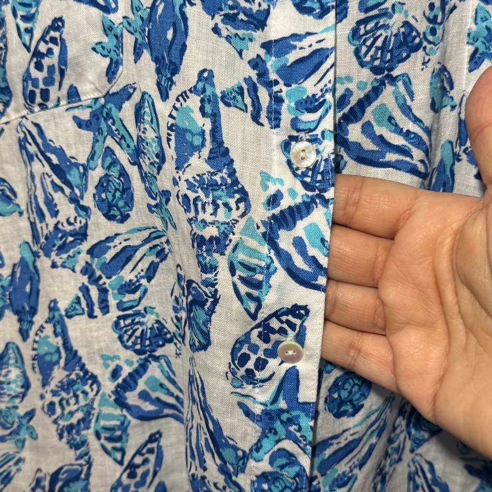 Lilly Pulitzer Women's Sea View Linen Button Down Top Shell Collector sz. Large - Picture 6 of 11
